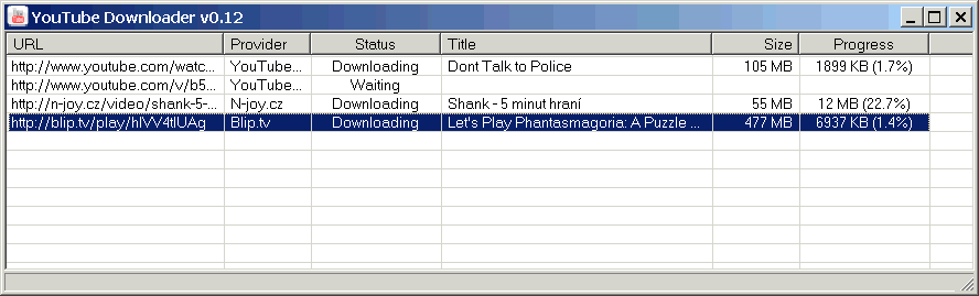 YouTube Downloader v0.12 - hlavní okno